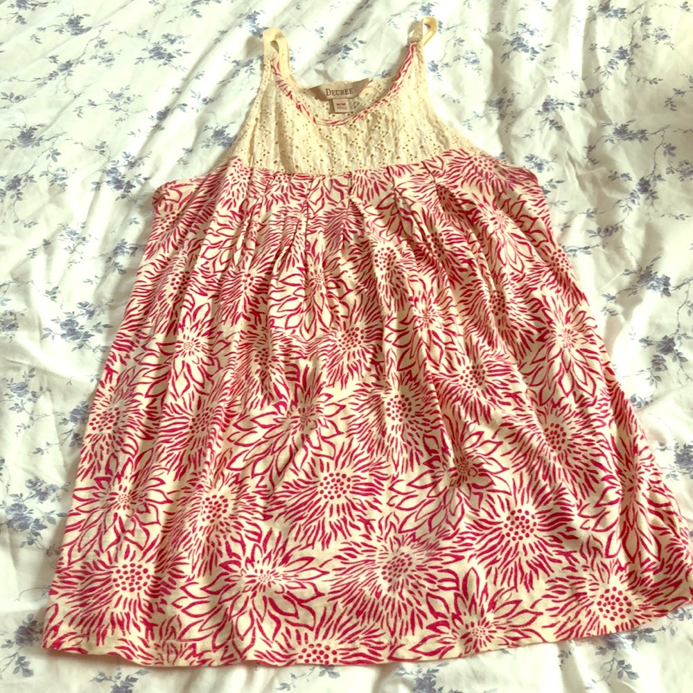 Cream and pink floral tank top